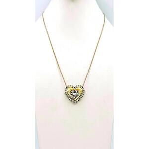 Brighton silver snake chain with two tone heart one side & across lines pendant
